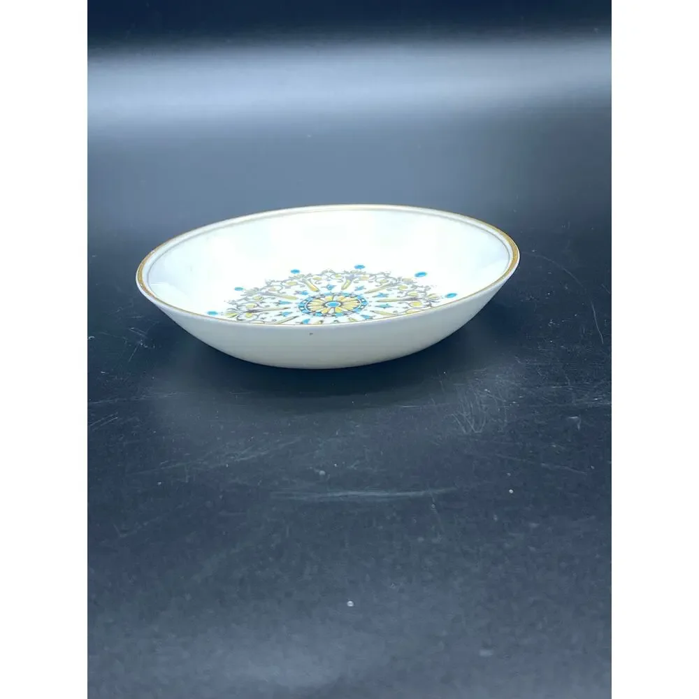 Vintage Royal Worcester‎ Porcelain Trinket Dish w/ Blue & Red Enamel Design